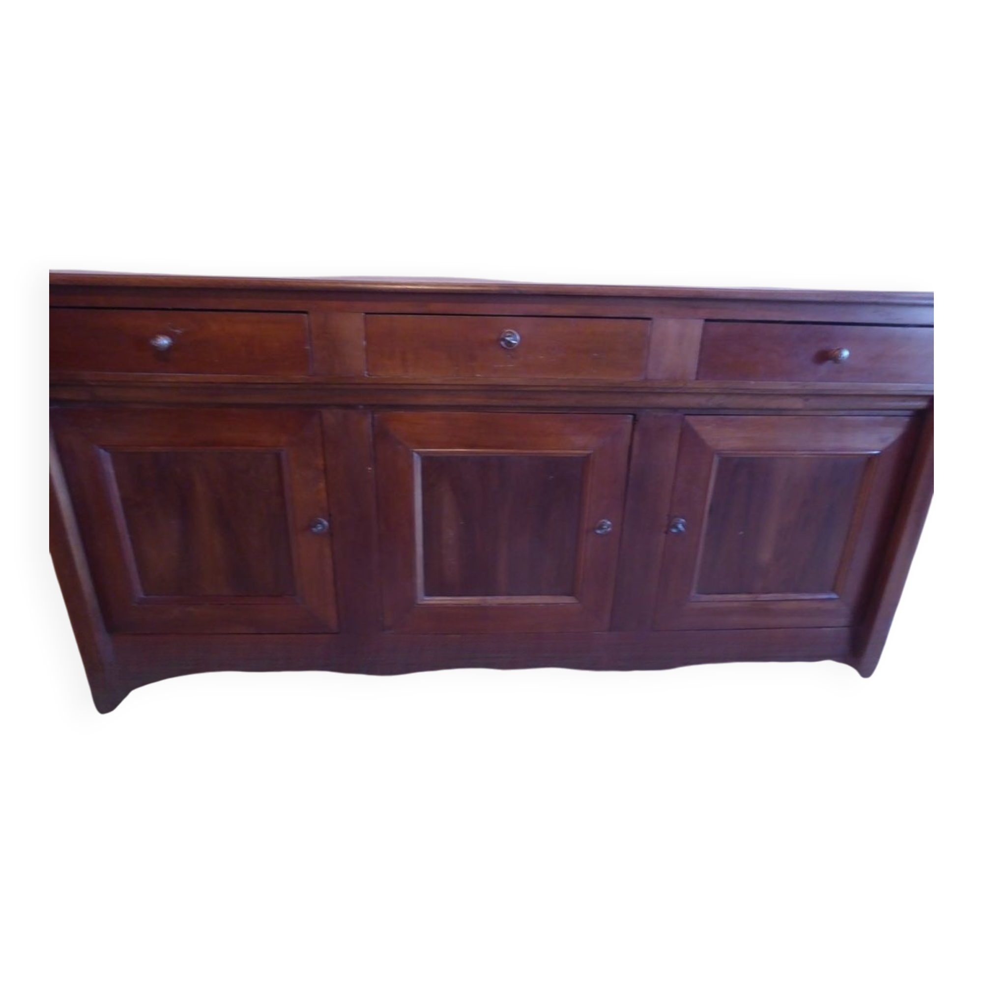 Old sideboard "Enfilade" in solid cherry wood with 3 doors and 3 drawers.