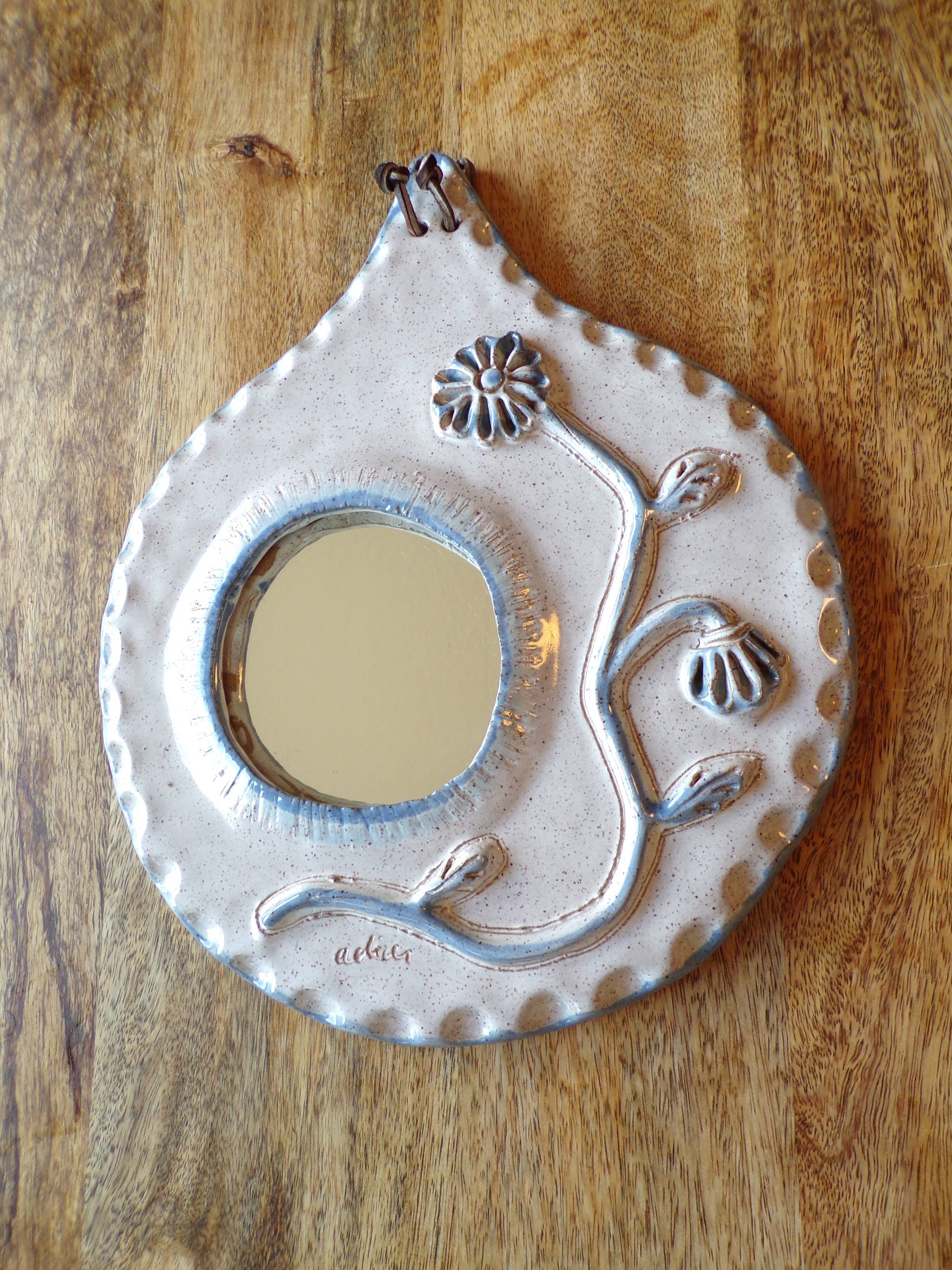 Miroir céramique vintage signé adia