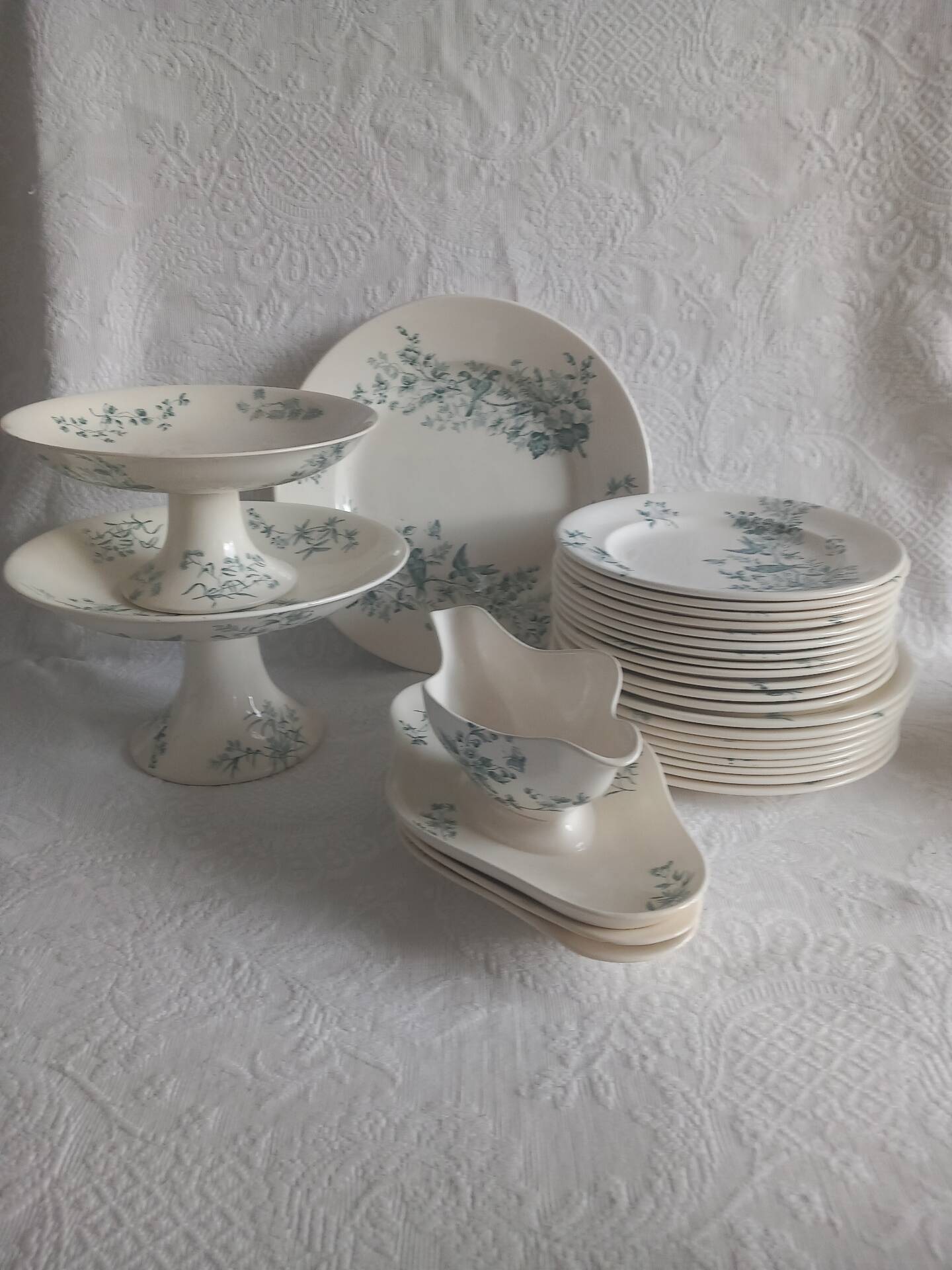 Antique 19th Century French Longwy Mignon Ironstone Dinner Service – Blue Green