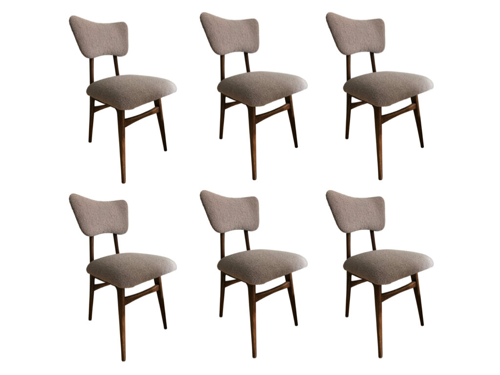 Set of 6 midcentury beige bouclé dining chairs, 1960s