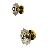 Pair of lotus flower wall sconces, mother-of-pearl petals & gilt brass, Italy, 1970s