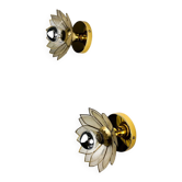 Pair of lotus flower wall sconces, mother-of-pearl petals & gilt brass, Italy, 1970s