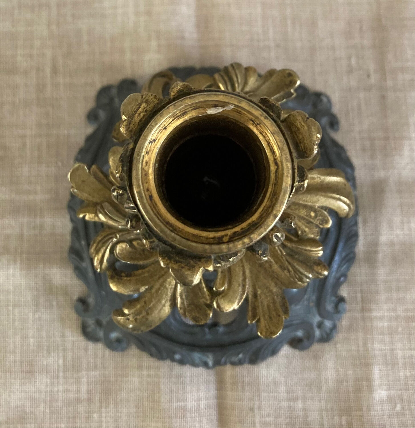 Louis XV candlestick in solid bronze openwork pewter base early twentieth century