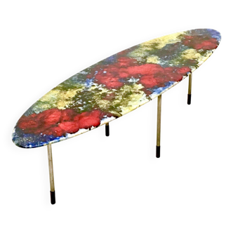 Table basse ovale vintage de Stil Keramos avec plateau en céramique laquée colorée