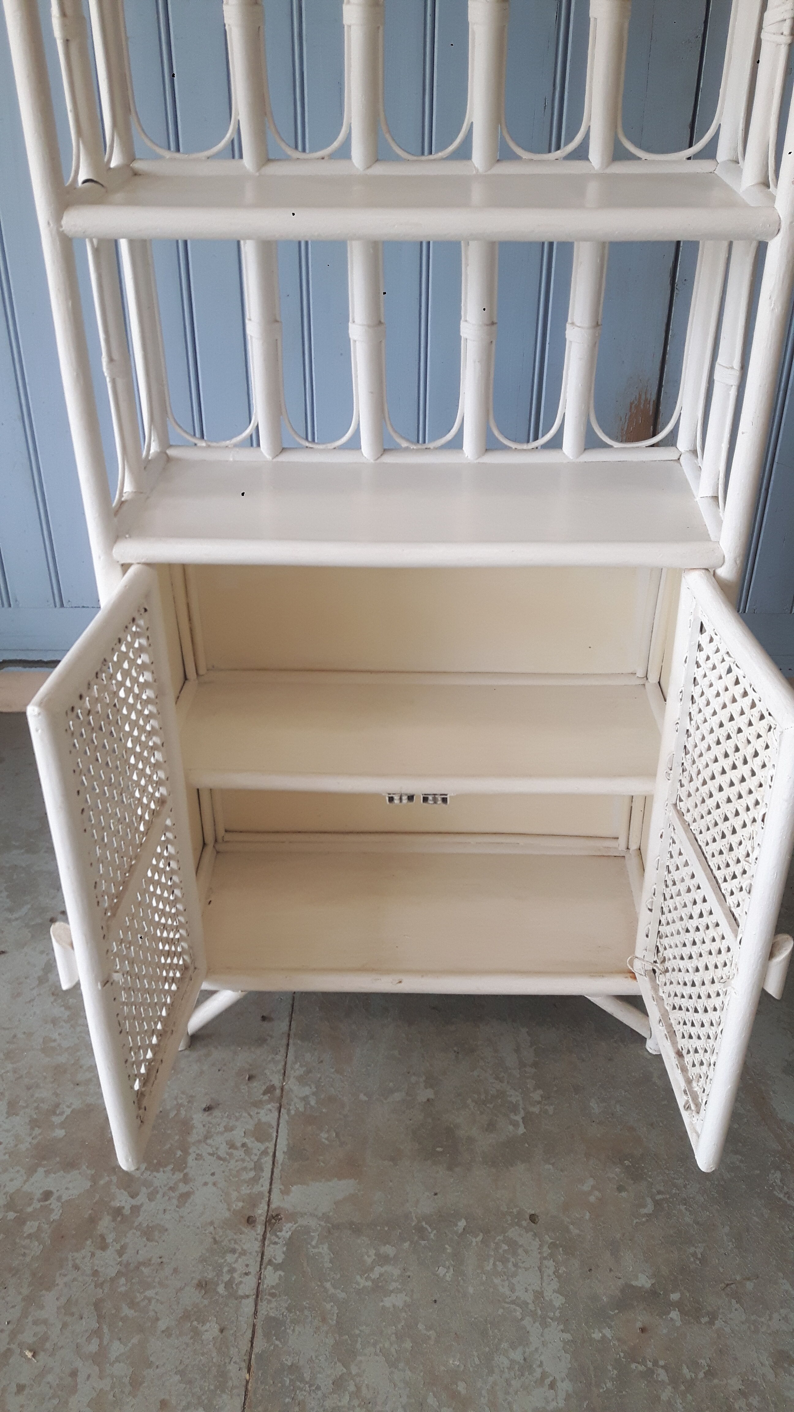 White rattan library.