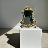 Art Deco style gilded bronze mirror with beveled glass H40cm