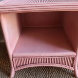 Vintage pink bamboo rattan side table or large bedside table
