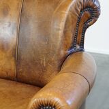 Vintage sheep leather 2 seater sofa with patina