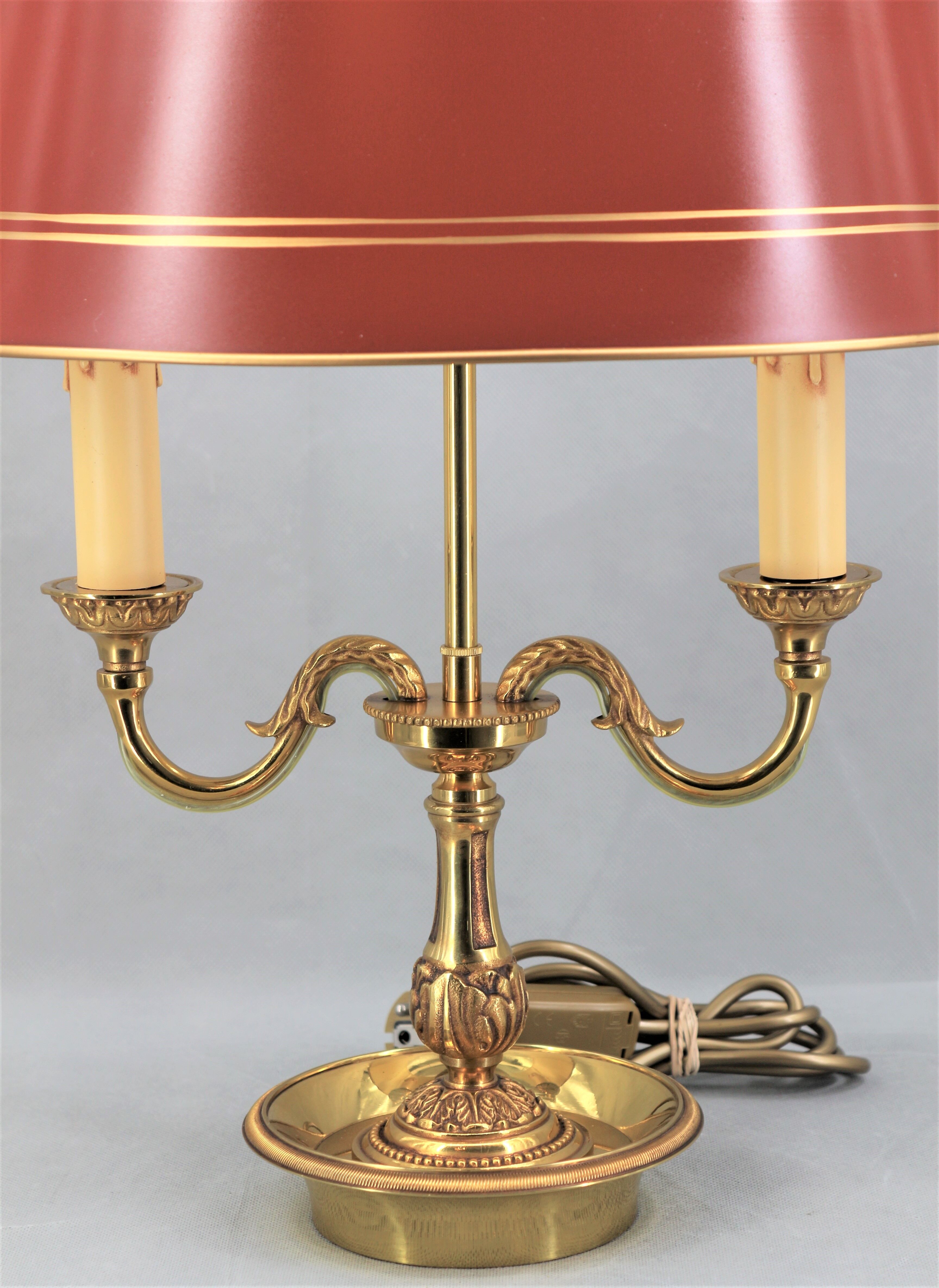 Hot water bottle lamp in solid bronze gilded style Louis XVI Lampshade Color Bordeaux "Lucien Gau"