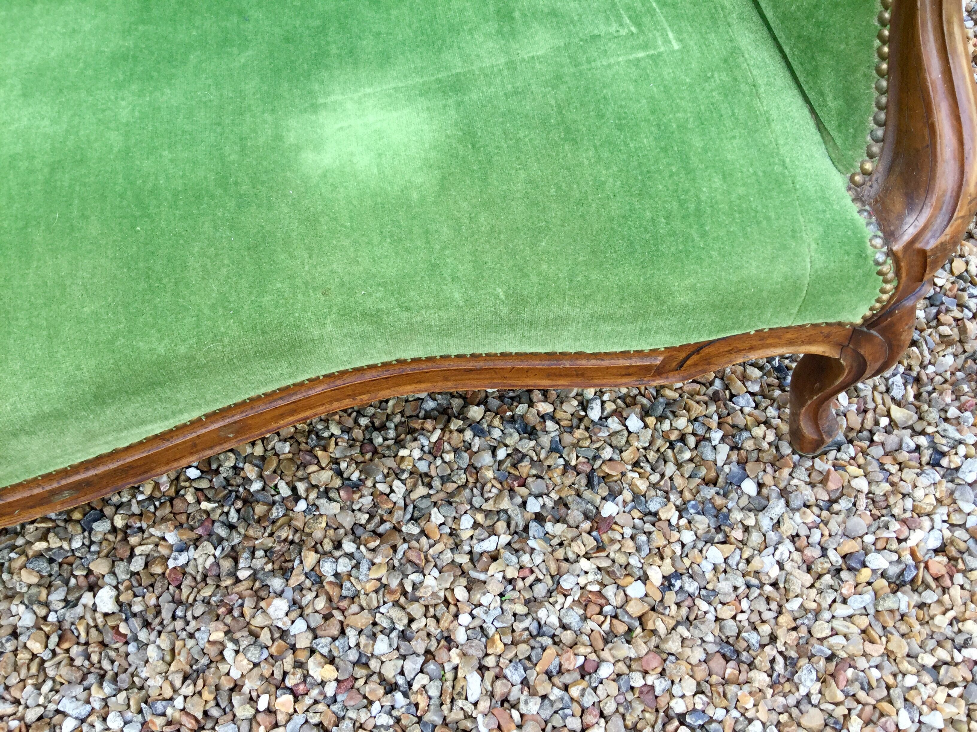 Louis XVI style bench in green velvet