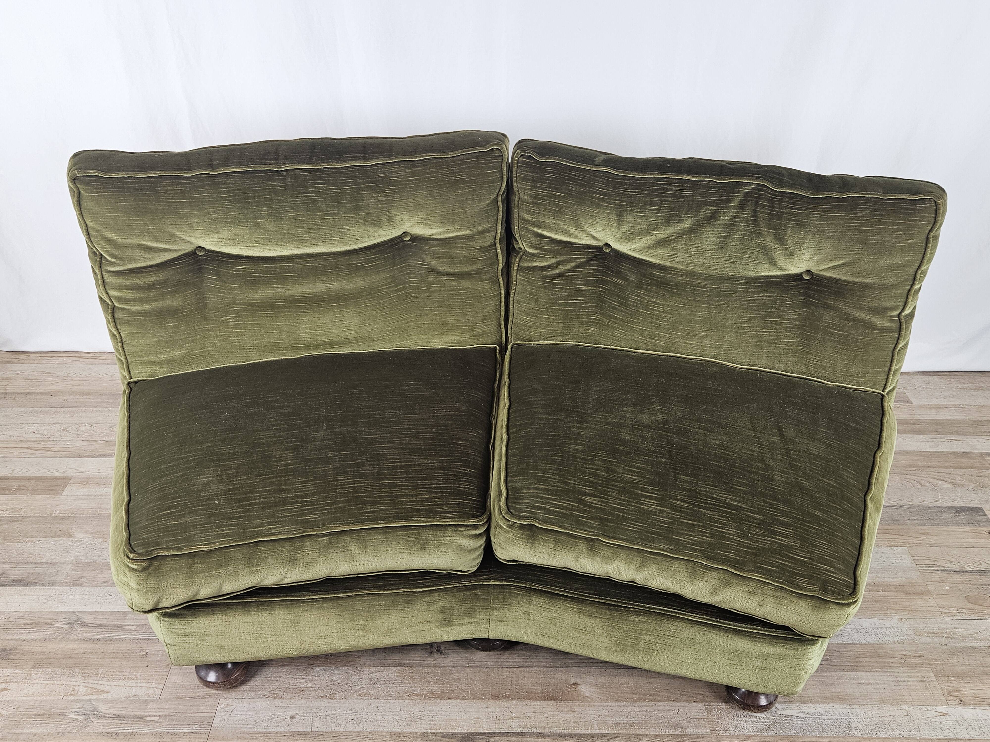 70s corner sofa in green fabric