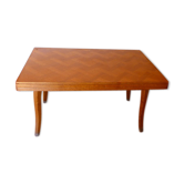 Dining room, rectangular table in light wood inlaid vintage 1960, Design and trend