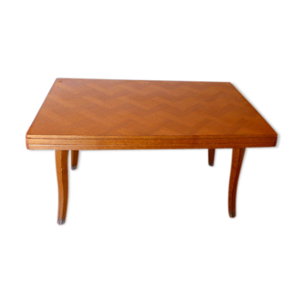 Table de salle a manger rectangulaire en bois clair marqueté vintage 1960 design et tendance