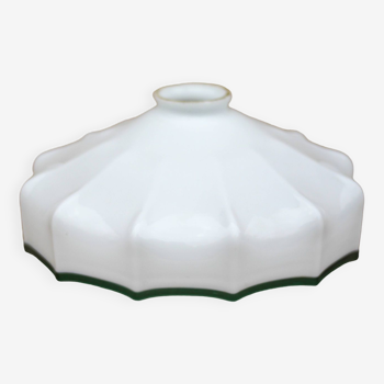 White opaline lampshade with green translucent border