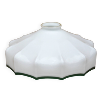 White opaline lampshade with green translucent border