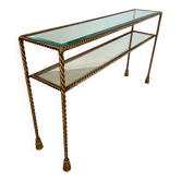 Antique console table in twisted gilded brass and glass Italian design from the 60s vintage table