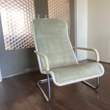 Vintage modernist chromed tubular steel, rattan & leather easy chair