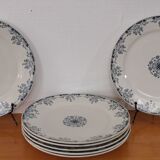 6 Flat plates in blue/green iron earth model "Mignon", H & Cie Sarreguemines