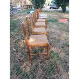 6 wooden kitchen chairs, straw-covered