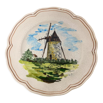 Flat plate earthenware old French ceramic vintage Almi collection