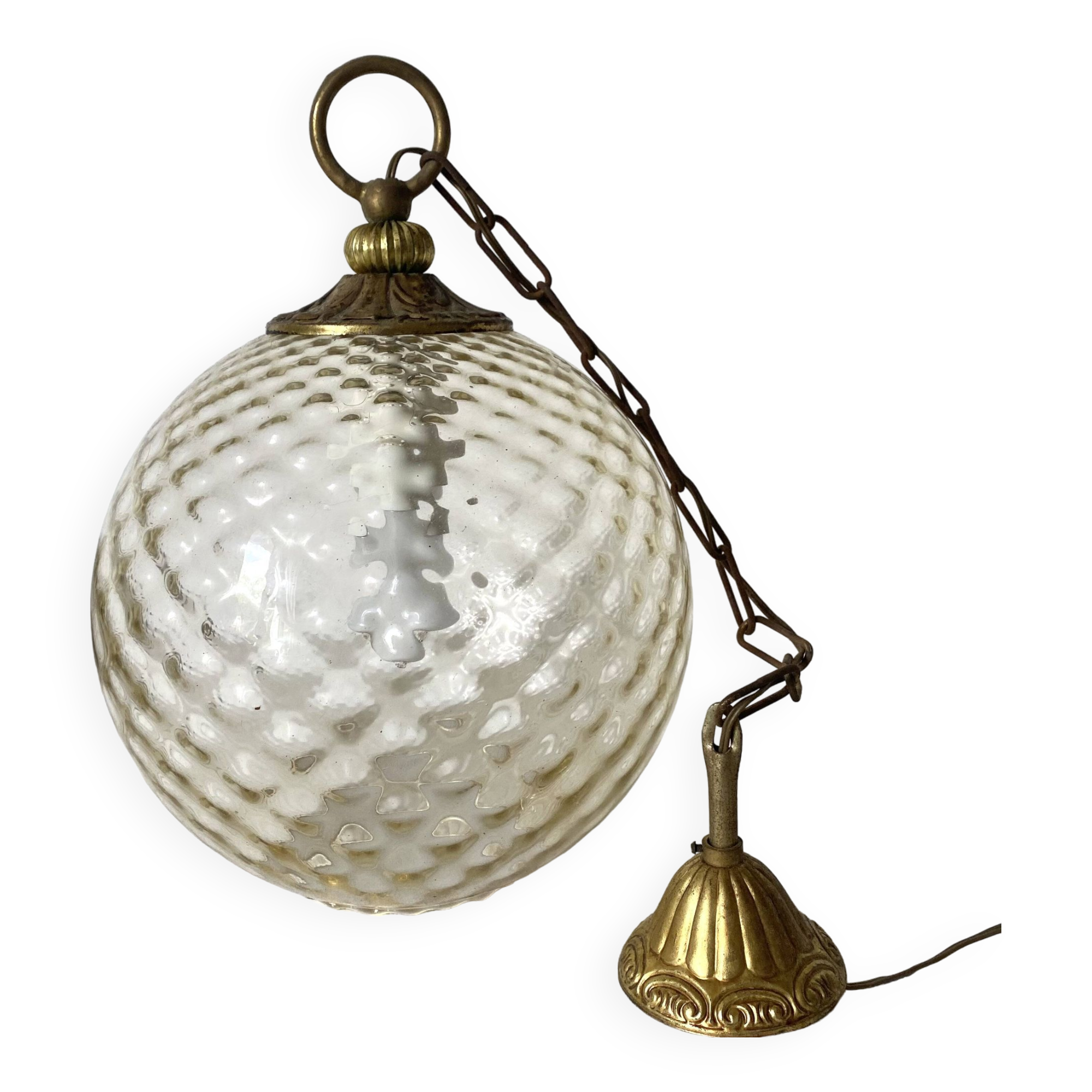 Vintage amber glass ball pendant light