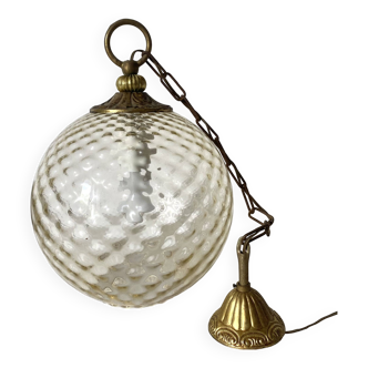 Vintage amber glass ball pendant light
