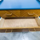 Atypical 1960s Scandinavian chest of drawers in blue Ainhoa Satiné with 4 drawers.