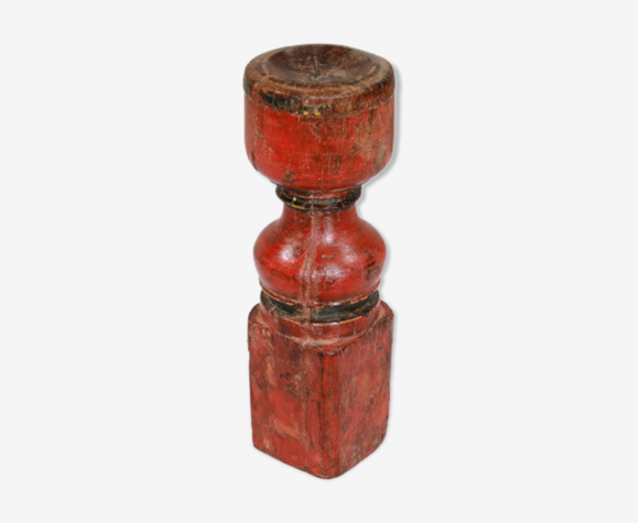 Bougeoir haut bois vieux teck patine d'origine ancien pied de charpoy lit indien
