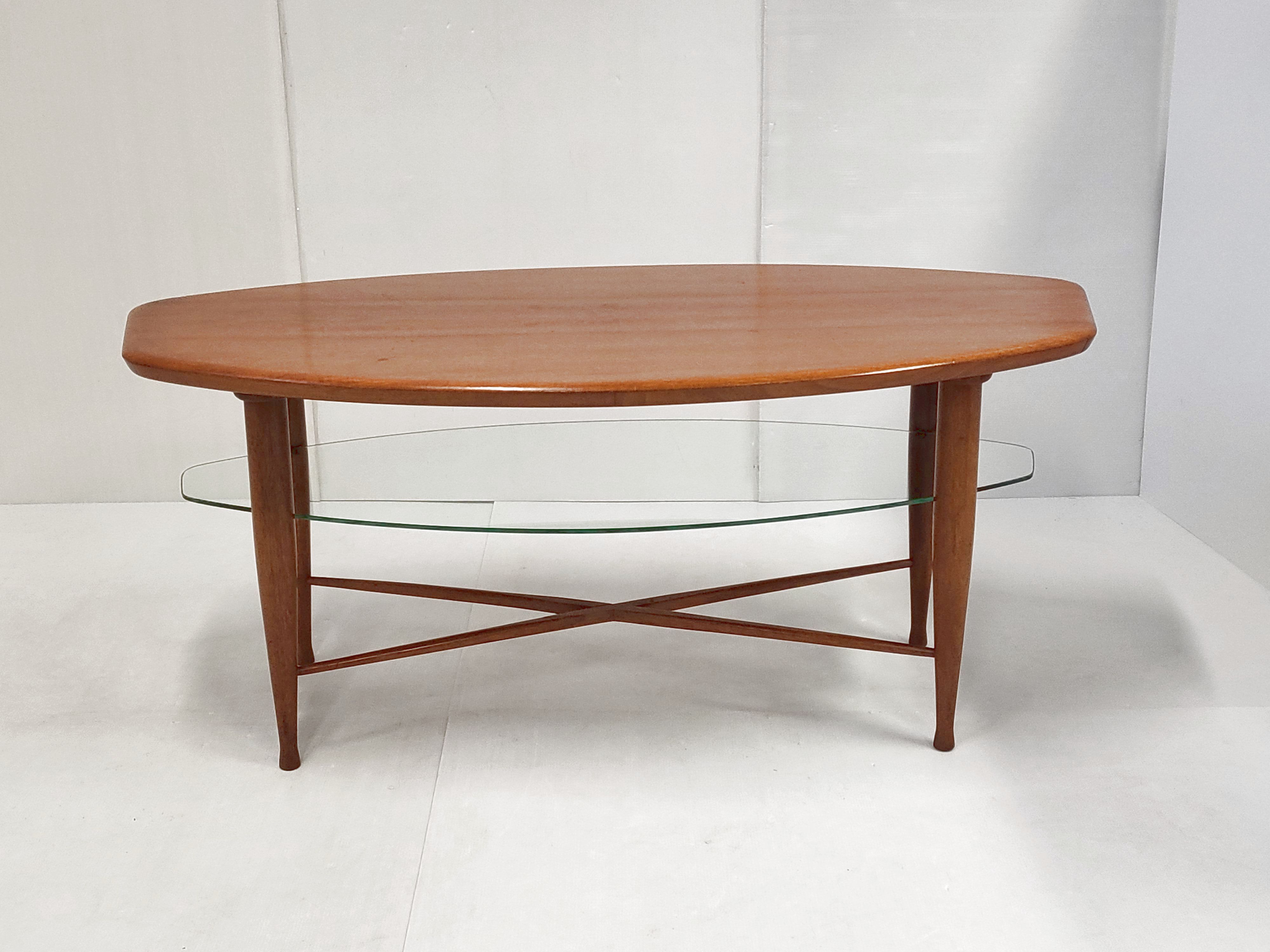 Scandinavian coffee table in teak & glass 1960 vintage