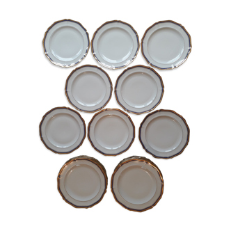 Set of 21 porcelain plates from Limoges UNIC - Decoration with golden twigs