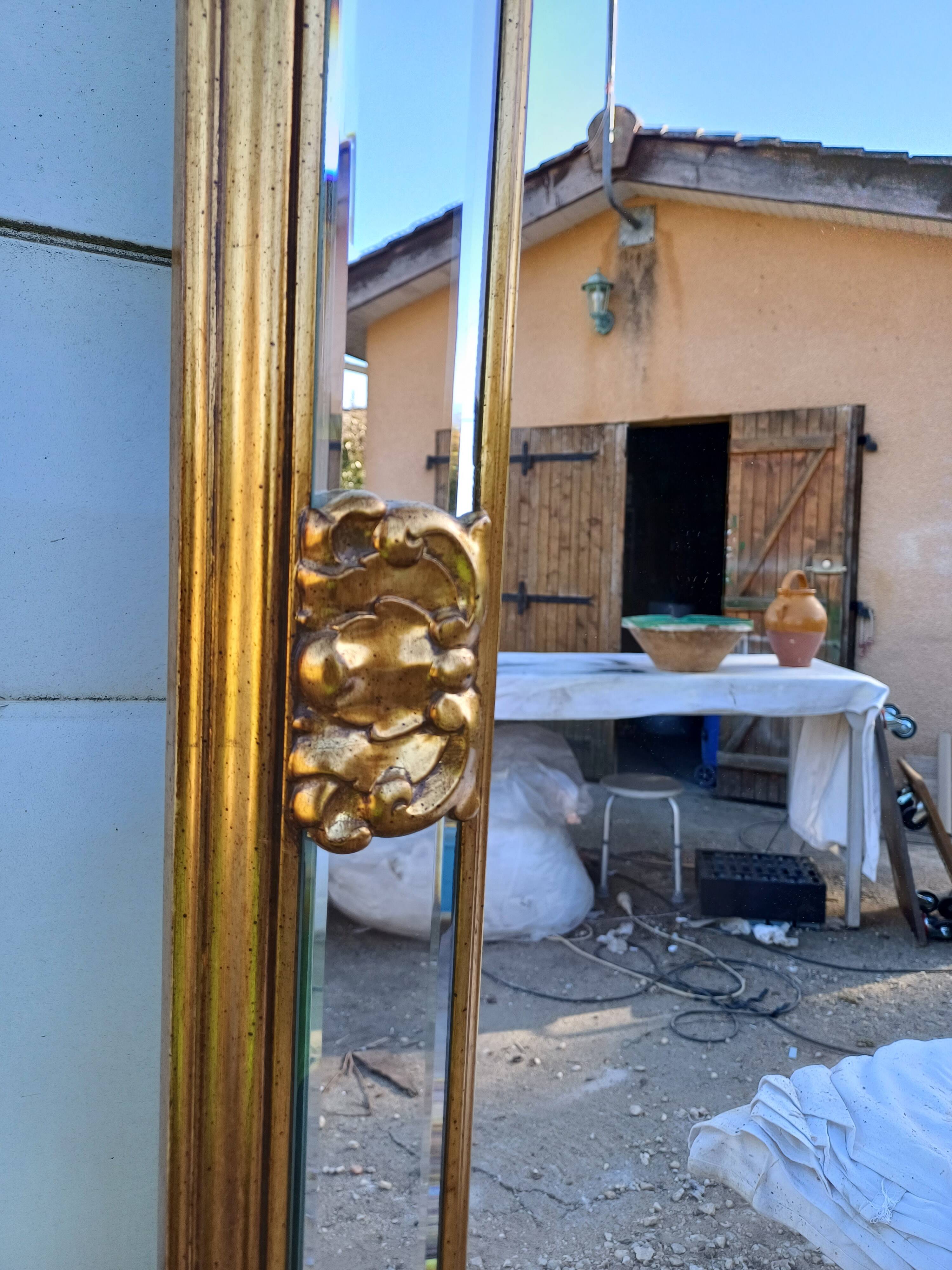 Pareclose and Beveled Wood and Golden Stuk Mirror