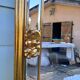 Pareclose and Beveled Wood and Golden Stuk Mirror