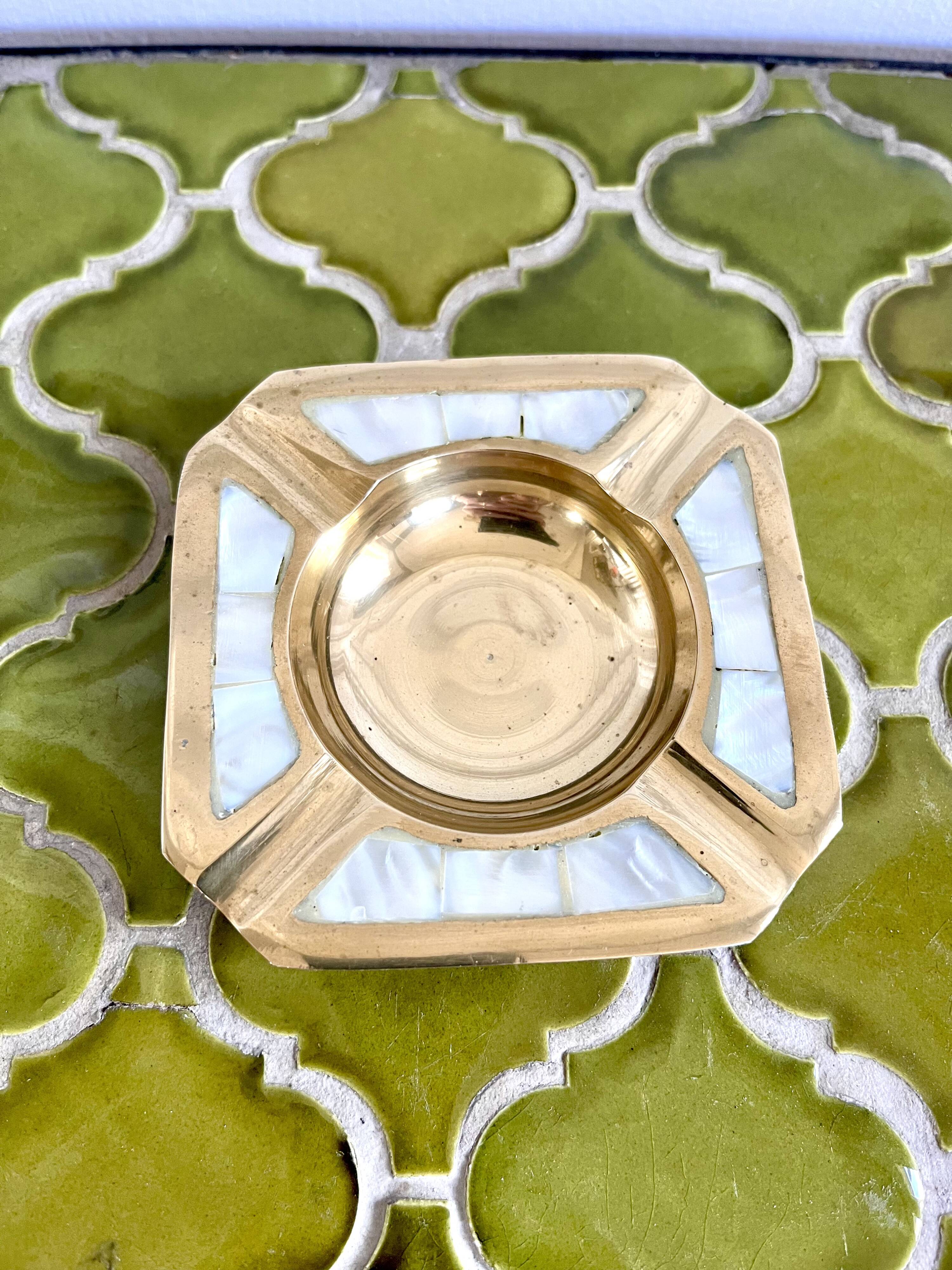 Mother-of-pearl and brass ashtray