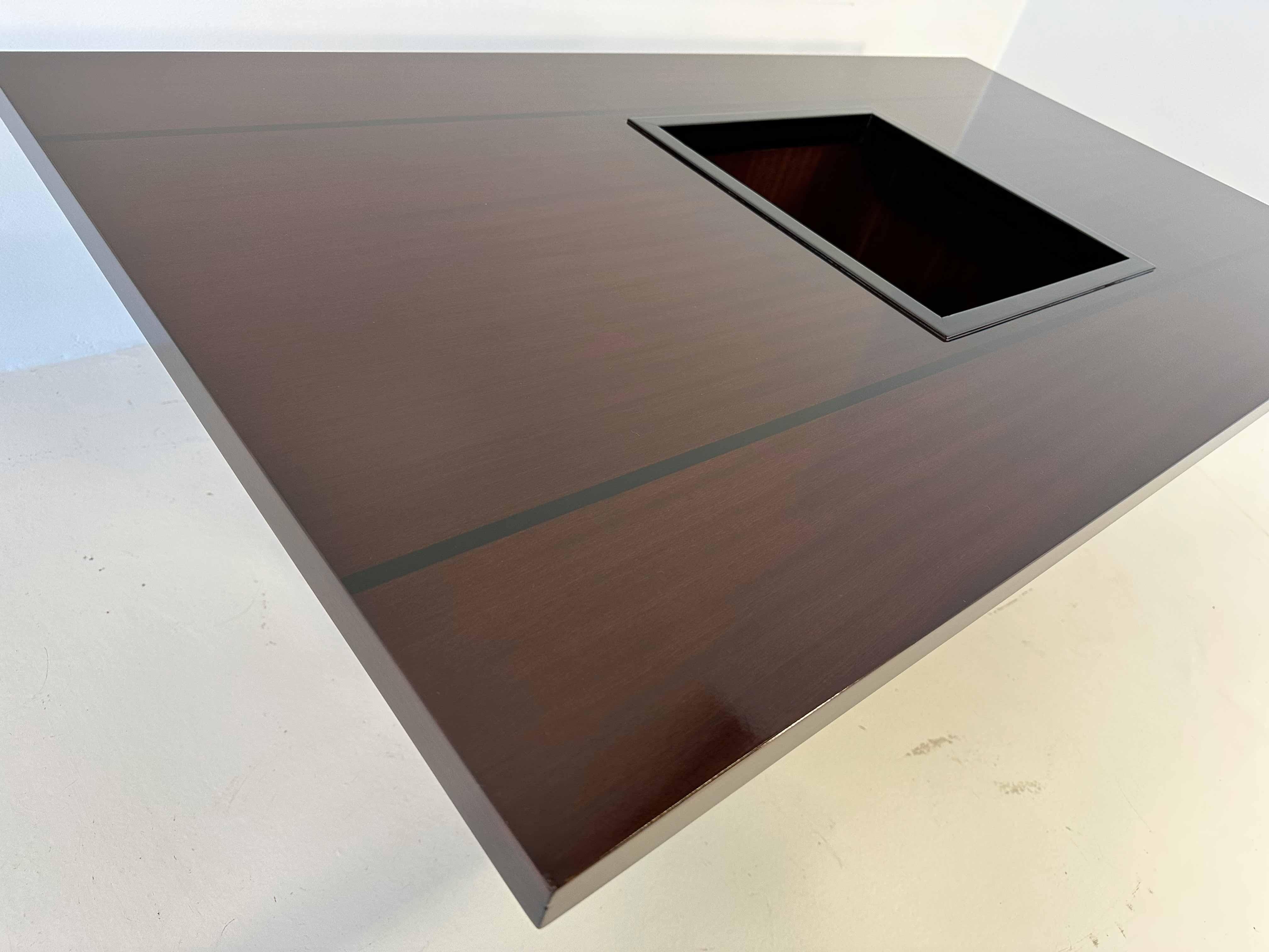 Italian Art Deco Bar Table in Mahogany and Ebonized Inlays, 1980s