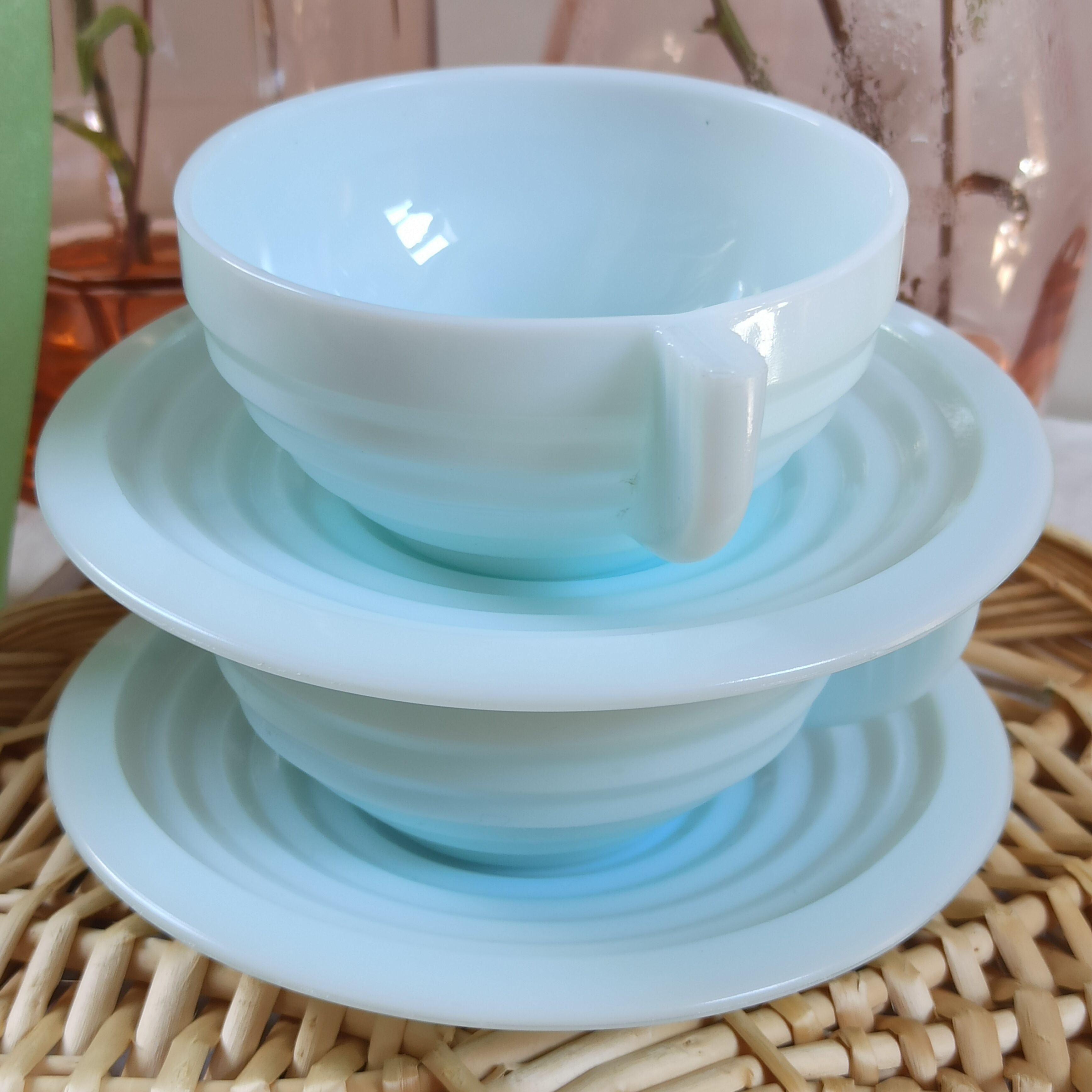 Art Deco blue opaline cups
