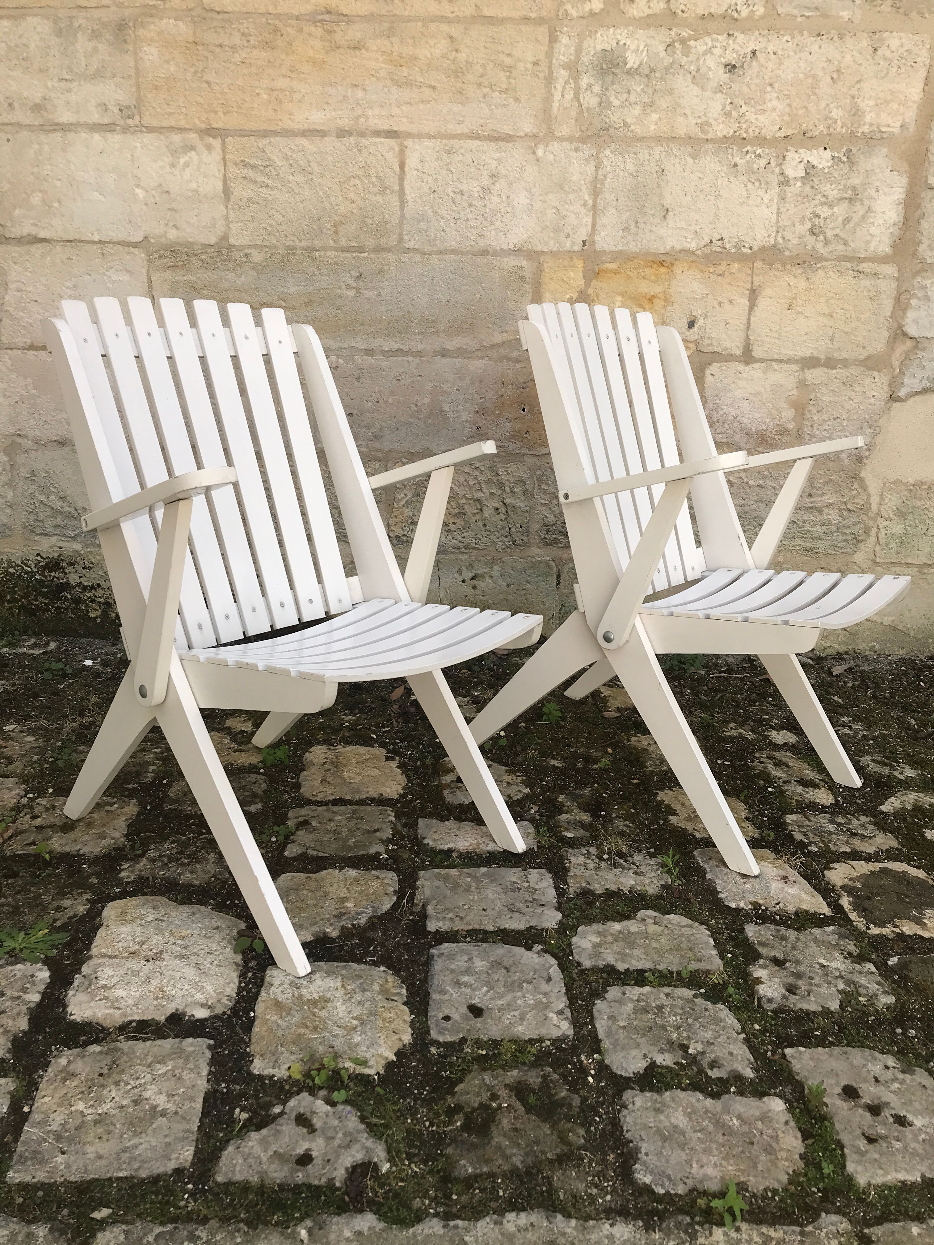 Paire de fauteuils pliables vintage « ciseaux » 1950