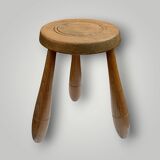 Ancien tabouret tripode en bois massif – pieds façon quilles