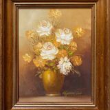 Painting "Vase with flowers" original HST signed + frame