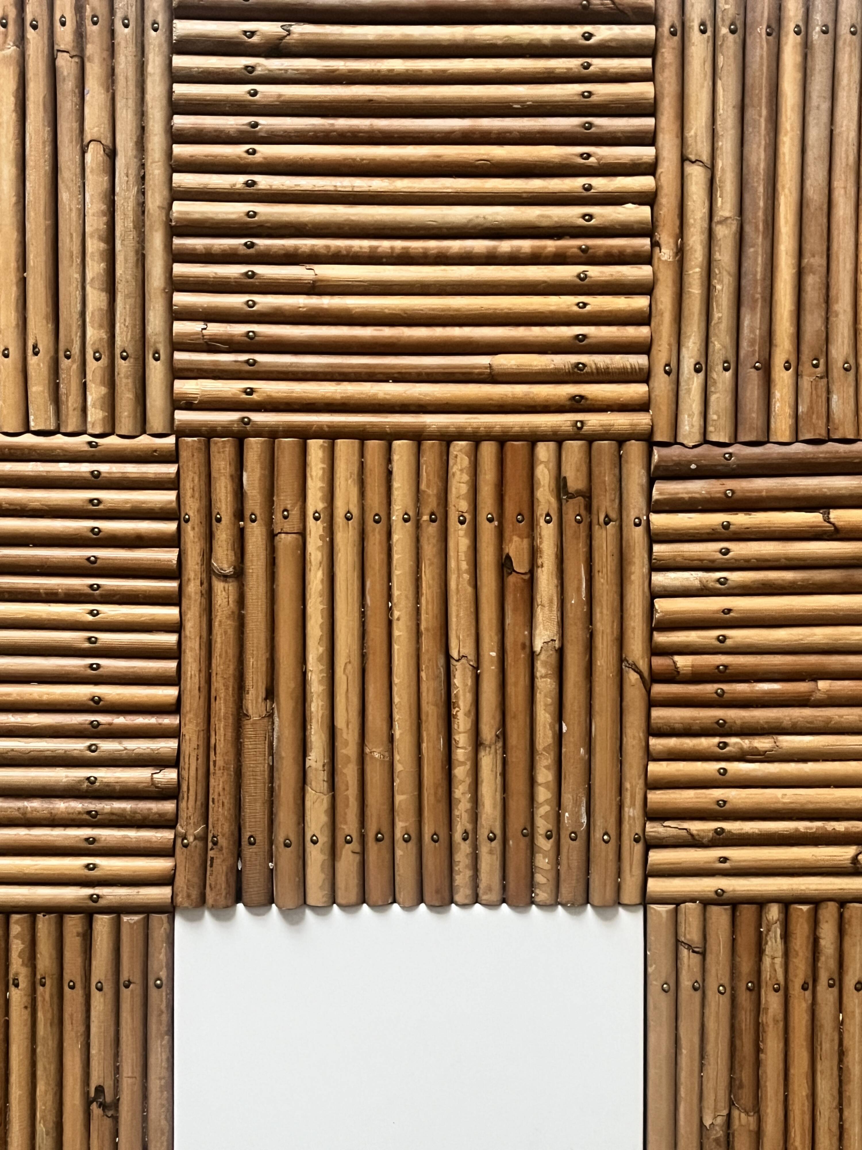 Large coffee table in Audoux style made of bamboo, rattan & ceramic, Italy 1970.