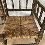 Turned wood corner armchairs