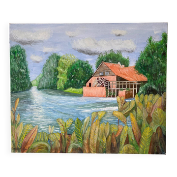 Oil painting "The Mill of Maintenay" Hauts-de-France