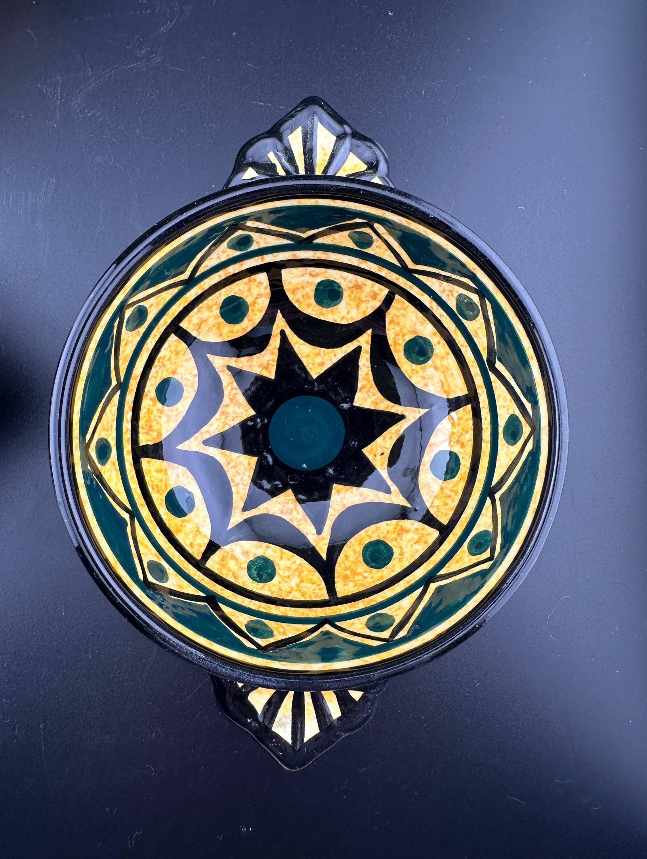 Earthenware Bowls St Jean de Bretagne Set of 4 Hand Decorated Geometric Black