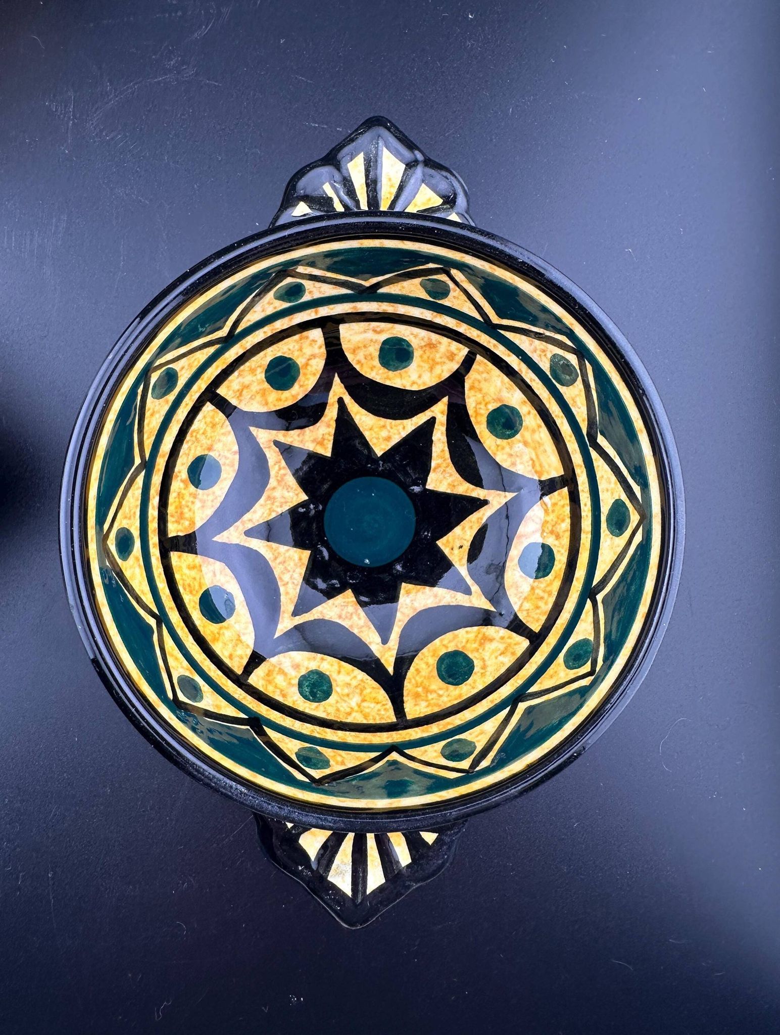 Earthenware Bowls St Jean de Bretagne Set of 4 Hand Decorated Geometric Black