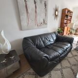 80s black leather Sloop Sloop Line Sofa