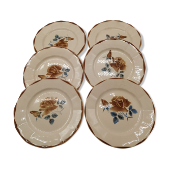 Series of 6 plates decoration pink two-tone 9181 Sarreguemines digoin