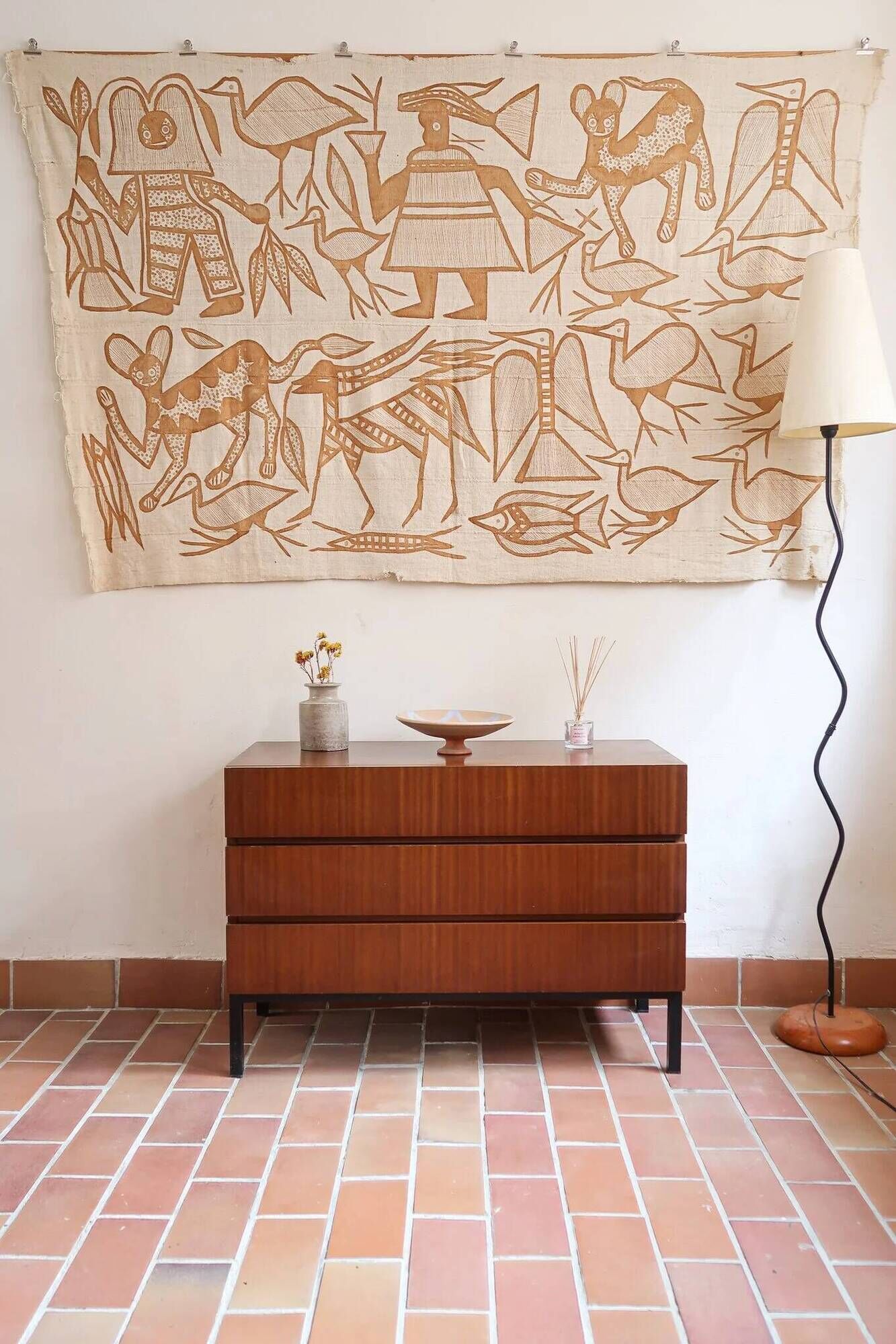 Teak chest of drawers with 3 drawers, black metal legs, 1960s.