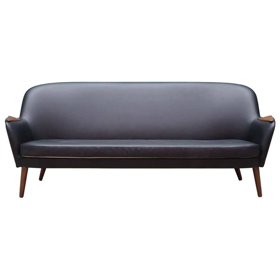 Sofa black leather, Danish design, 70's