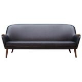 Sofa black leather, Danish design, 70's