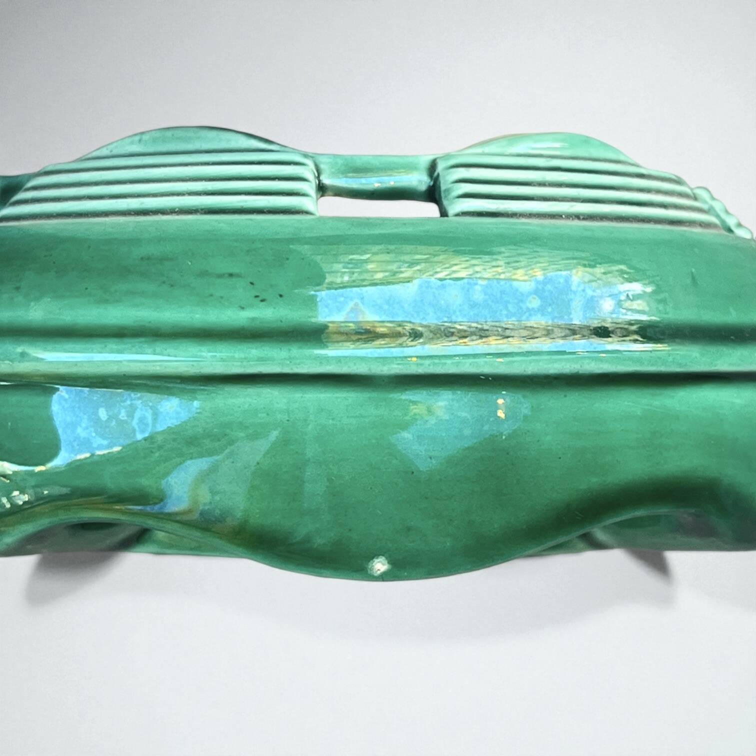 Green ceramic potpourri dish, SOFCD, 1950s