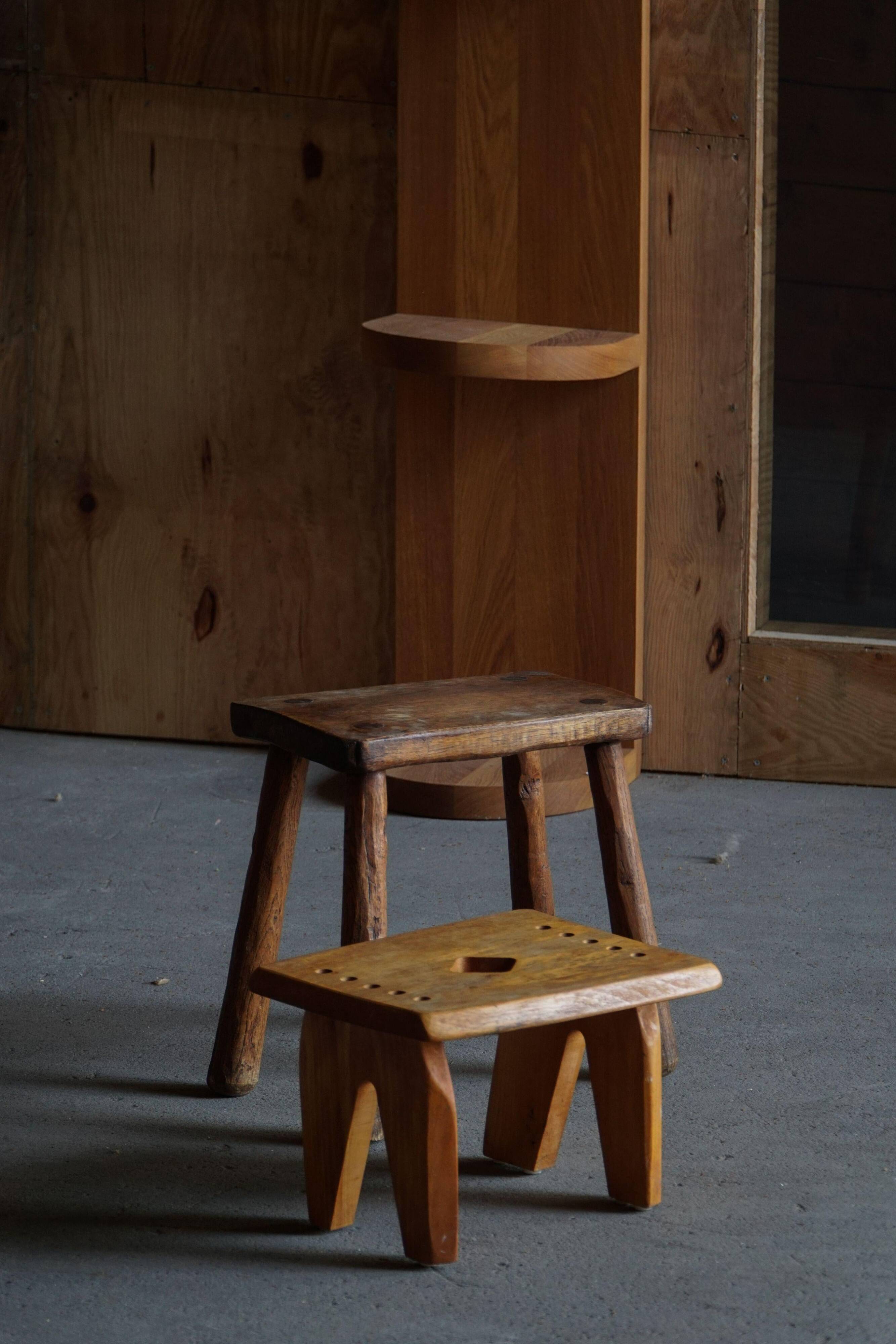 Modern Danish Wabi Sabi Stool in Solid Elm, Scandinavia, 1960s